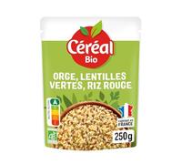 CÉRÉAL BIO - Orge, Riz Rouge & Lentilles Vertes - Végétalien - Mélange de Céréales & Légumineuses Bio - Repas Prêt à Réchauffer en 2 min - Riche en Fibres & Protéines - Nutriscore A - 250 g