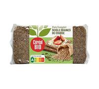 CÉRÉAL BIO - Pain Complet Seigle aux Graines de Courge Bio - Riche en Fibres & Céréales Complètes - Petit-Déjeuner Équilibré, Tartines ou Collation - 7 Tranches - Nutriscore A - 500 g