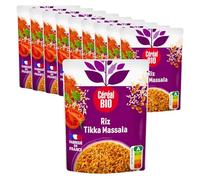 CÉRÉAL BIO Plat Végétal Tikka Massala - Riz, Tomates, Lait de Coco, Raisins Secs & Epices - Sachet Micro-Ondable, Rapide à Réchauffer en 2 min - Végan & Bio - lot de 10 Repas de 220g
