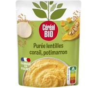 CEREAL BIO Purée de lentilles corail et potimarron bio 250 g - sachet prêt en deux minutes, fabriquée en France, Nutriscore A - Lot de 4