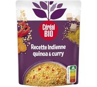 CEREAL BIO Quinoa & Boulghour à l'Indienne Bio 220g - Plat Végétal Curry & Tofu en Sachet Express, Source de Protéines, Riche en Fibres, Fabriqué en France - Lot de 3