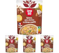 CÉRÉAL BIO - Quinoa Royal Végétarien Bio - Pois Chiches, Citron Confit & Épices Douces - Plat Cuisiné Bio Individuel - Repas Prêt à Réchauffer en 2 min - Riche en Fibres & Protéines - 220 g