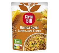 Céréal Bio Quinoa Royal Végétarien - Carottes Jaunes, Cumin, Quinoa Bio - Plat Cuisiné Individuel, Micro-Ondable, Saveurs Douces et Épicées, Prêt à Réchauffer - 220g