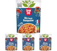 Céréal Bio Riz Bio, Poivrons, Tomates, Piment d’Espelette - Plat Cuisiné Bio Individuel, Micro-Ondable, Prêt à Réchauffer - 260g (Lot de 4)