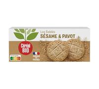 CEREAL BIO Sablés Sésame et Pavot Bio - 6 Sachets de 2 Biscuits, 132 g, Fabriqué en France, Biscuits Sablés Croustillants au Terroir Français - Lot de 4