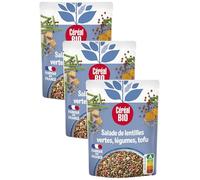 Céréal Bio Salade Végétarienne - Lentilles, Épeautre, Tomates, Tofu - Plat Bio Prêt à Consommer, Saveurs Méditerranéennes, Format Nomade, À Déguster Froid - 220g