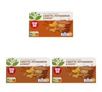 Céréal Bio Tendres Carrés Potimarron Carotte - Galettes Végétales Bio au Seitan & Légumes Doux - Source de Fibres, Moelleux et Gourmand - 200g (2x100g) (Lot de 3)