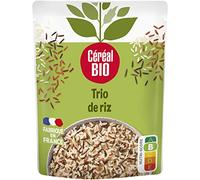 CÉRÉAL BIO - Trio de Riz - Mélange de Riz Bio Nature - Recette Végane - Plat Cuisiné Bio Individuel - Repas Prêt à Réchauffer en 2 min - Nutriscore B - 220 g