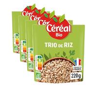 CÉRÉAL BIO - Trio de Riz - Mélange de Riz Bio Nature - Recette Végane - Plat Cuisiné Bio Individuel - Repas Prêt à Réchauffer en 2 min - Nutriscore B - 220 g