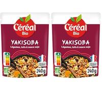 CÉRÉAL BIO - Yakisoba Végétarien Bio - Nouilles, Légumes, Sauce Soja & Sésame Noir - Plat Cuisiné Bio Individuel - Repas Prêt à Réchauffer en 2 min - Nutriscore A - 240 g
