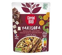 Céréal Bio Yakisoba Végétarien - Nouilles, Légumes, Sauce Soja, Sésame Noir - Plat Cuisiné Bio Individuel, Micro-Ondable, Saveurs Japonaises, Prêt à Réchauffer - 240g