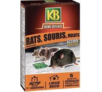 KB HOME DEFENSE - Céréales anti-rats, souris et mulots - 5x25 g - Lieux secs - Gants offerts