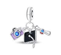 Cérémonie de remise des diplômes ensemble de pendentifs trois pièces, accessoire de bracelet à breloques plaqué argent, compatible avec le collier de bracelet pandora, cadeau pour femme