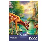 Cerf au Bord de la Rivière 1000 Pièces Carton Recy hiots dans la Forêt Puzzle, Décompression Éducative, Cadeau Personnalisé, Décor Mural & Activité Vacances Famille 70x50cm/1000pcs
