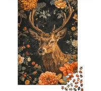 Cerf avec des Fleurs 1000 Pièce Papier Écologique Puzzle Premium Couple Partenaires Décompression Défiant Décoration Murale Pack De Valeur 52x38cm/1000pcs