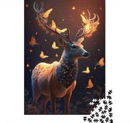 Cerf avec Papillons Lumineux Puzzle 1000 Pièces Papier pour Adultes Scène Nocturne Jeu de Puzzle 1000 Pièces Détente Décoration Cadeau 52x38cm/1000pcs