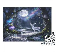 Cerf Blanc Clair de Lune Puzzle 1000 Pièces Coffret Puzzle 1000 Pièces Forêt Enchantée Scène Nocturne Relaxant Puzzle en Famille Décoration Cadeau 38x26cm/1000pcs