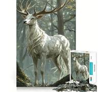 Cerf blanc dans la forêt Puzzle de 1000 pièces Jeu de création et de développement personnel Emboîtement parfait Pas de pièces détachées Activité de partage et de complicité avec les proches (50x75cm)