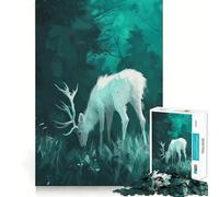 Cerf Blanc dans la forêt Puzzle de 1000 pièces pour Adolescents Jeu de Concentration mentale Découpe de précision Bords Lisses pour Les fêtes (50x75cm)