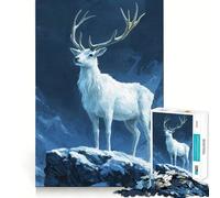 Cerf Blanc dans Les Montagnes enneigées Puzzle 1000 pièces pour Adultes Jeu de logique Découpe précise Bords Lisses pour Les réunions de Famille (38x52cm)
