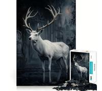 Cerf Blanc dans Les ruines Puzzle 1000 pièces pour Adultes Entraînement cérébral Amusant Pièces nettes et sans bavures Activité de Groupe réconfortante (50x75cm)