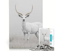 Cerf Blanc dans Un Champ Brumeux Puzzle de 1000 pièces Jeu de réflexion Découpe Experte Artisanat Fascinant Passe-Temps captivant pour Les Moments de détente (38x52cm)