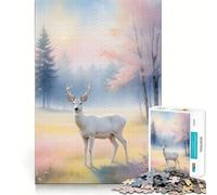 Cerf Blanc dans Une forêt brumeuse Puzzle 1000 pièces pour Adultes Jeu de mémoire Amusant Découpe Nette Pièces Robustes Cadeau Unique pour soulager Le Stress (50x75cm)