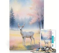 Cerf Blanc dans Une forêt brumeuse Puzzle de 1000 pièces pour Adultes Entraînement cérébral Amusant Pièces nettes et sans bavures Activité de Groupe réconfortante (38x26cm)