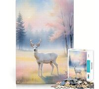 Cerf Blanc dans Une forêt brumeuse Puzzle de 1000 pièces pour Adultes Jeu de réflexion Découpe précise Alignement Parfait Activité Amusante en Famille Le Soir (38x52cm)