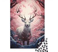 Cerf Blanc Forêt Rose Puzzle 1000 Pièces Puzzle pour Adultes Papier Scène Nocturne Jeu Relaxant Décoration Famille Cadeau 38x26cm/1000pcs