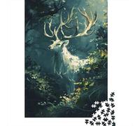 Cerf Blanc Lumière Forêt Puzzle 1000 Pièces Puzzle pour Adultes Papier Relaxation Concentration Partage Décoration Maison Cadeau 38x26cm/1000pcs