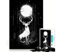 Cerf Blanc sous la Pleine Lune Puzzle de 1000 pièces Jeu de réflexion Découpe Experte Artisanat Fascinant pour Les Moments de détente (38x52cm)