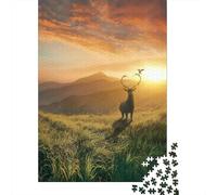 Cerf Coucher Puzzle 1000 Pièces Carton Résistant Papa Art Paysage Nature Cadeau Décoration Murale Imprimerie HD Détail Précis Durabilité 38x26cm/1000pcs