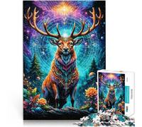 Cerf couronné de l'univers Puzzles de 1000 pièces pour Adolescents Jeu de Quiz avec Affiche et Feuille de Questions correspondantes 38x26cm