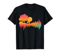 Cerf dans la Nature Rencontre Horizon Urbain rétro Coucher de Soleil Hommes Femmes T-Shirt