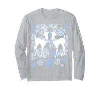 Cerf dans la Neige Solstice d'hiver Manche Longue, Unisexe pour Adultes, Gris Chiné, XL