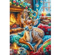 Cerf dans la pièce de Noël Cosy 300 Pièces Puzzle Collectionneur en Carton Rigide sans Déformation Très Difficile Motif Complexe Décoration Murale Qualité Premium 300 PCS