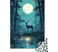 Cerf de Forêt Puzzle 1000 Pièces Papier pour Adultes Nuit au Clair de Lune Jeu de Puzzle 1000 Pièces Décoration Détente Esprit de Famille Cadeau 52x38cm/1000pcs