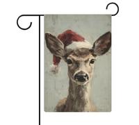 Cerf de Noël portant un chapeau de Père Noël, drapeau de jardin, vacances saisonnières, toile de jute double face, drapeaux d'extérieur pour maison, cour, 30,5 x 45,7 cm