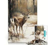 Cerf de Virginie en forêt hivernale Puzzle de 1000 pièces Jeu de Concentration Découpe Experte Artisanat Fascinant pour Les Moments de détente (50x75cm)