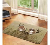 Cerf de Virginie Faon dans la Nature,Tapis d'alimentation pour Animaux de Compagnie, Sets de Table en Cuir PU pour Chats et Chiens,30x45cm