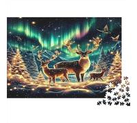 Cerf des aurores boreales 1000 Pièces Carton Épais Jeu De Puzzle Senior Jigsaw Enthusiastes Décompression Concentration Décoration Murale 70x50cm/1000pcs