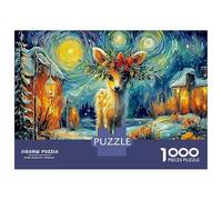 Cerf d'hiver 1000 Pièces Puzzle FamilialCerf Van Gogh pour Adultes Jeu D'Intelligence Premium avec Défis Paysagedes QuatreSaisons 70x50cm/1000pcs