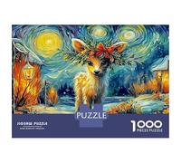 Cerf d'hiver 1000 Pièces Puzzle Impossible Belle Décoration Familiale Peinture à l'huile Style Cerf Puzzles Jouets De Difficiles pour Adultes 70x50cm/1000pcs