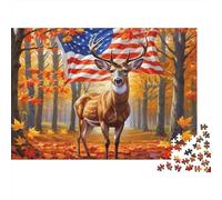 Cerf Drapeau Automne Puzzle 1000 pièces pour Adultes & Famille Cerf Drapeau US Forêt Automne Premium Épais Robuste Haute Qualité Défiant Relaxation Antistress Jeu 70x50cm/1000pcs