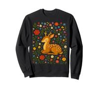 Cerf endormi Parmi des Fleurs colorées Illustration d'art Populaire Sweatshirt