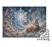 Cerf et FawnPuzzle DIY 1000 Pièces Complet Winter Forêt Magique pour Couples Amélioration De La Mémoire Divertissement Familial 52x38cm/1000pcs