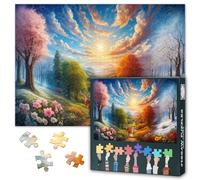 Cerf et Quatre Saisons 1000 Pièces Puzzle pour Adultes Quatre Saisons Paysage Puzzle Défi Convient aux Nuits de Jeu Jouets pour les Jeunes pour Les Familles Dimensions : 50 x 70 cm