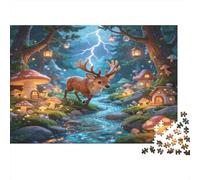 Cerf Forêt Enchantée Puzzle 1000 Pièces Papier Puzzle pour Adultes Scène Nocturne Relaxation Concentration Cadeau Décoratif 38x26cm/1000pcs