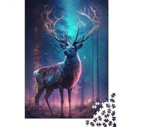 Cerf Forêt Magique Puzzle 1000 Pièces Papier pour Adultes Scène de Nuit Coffret Puzzle 1000 Pièces Décoration Maison Détente 52x38cm/1000pcs
